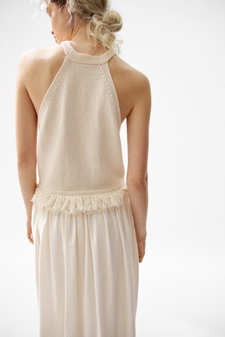 Fringe-trimmed Knitted Top, Alternate, color, Cream