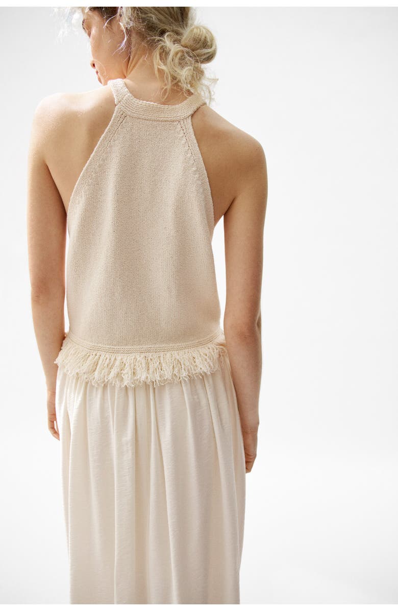 H&M Fringe-trimmed Knitted Top, Alternate, color, Cream