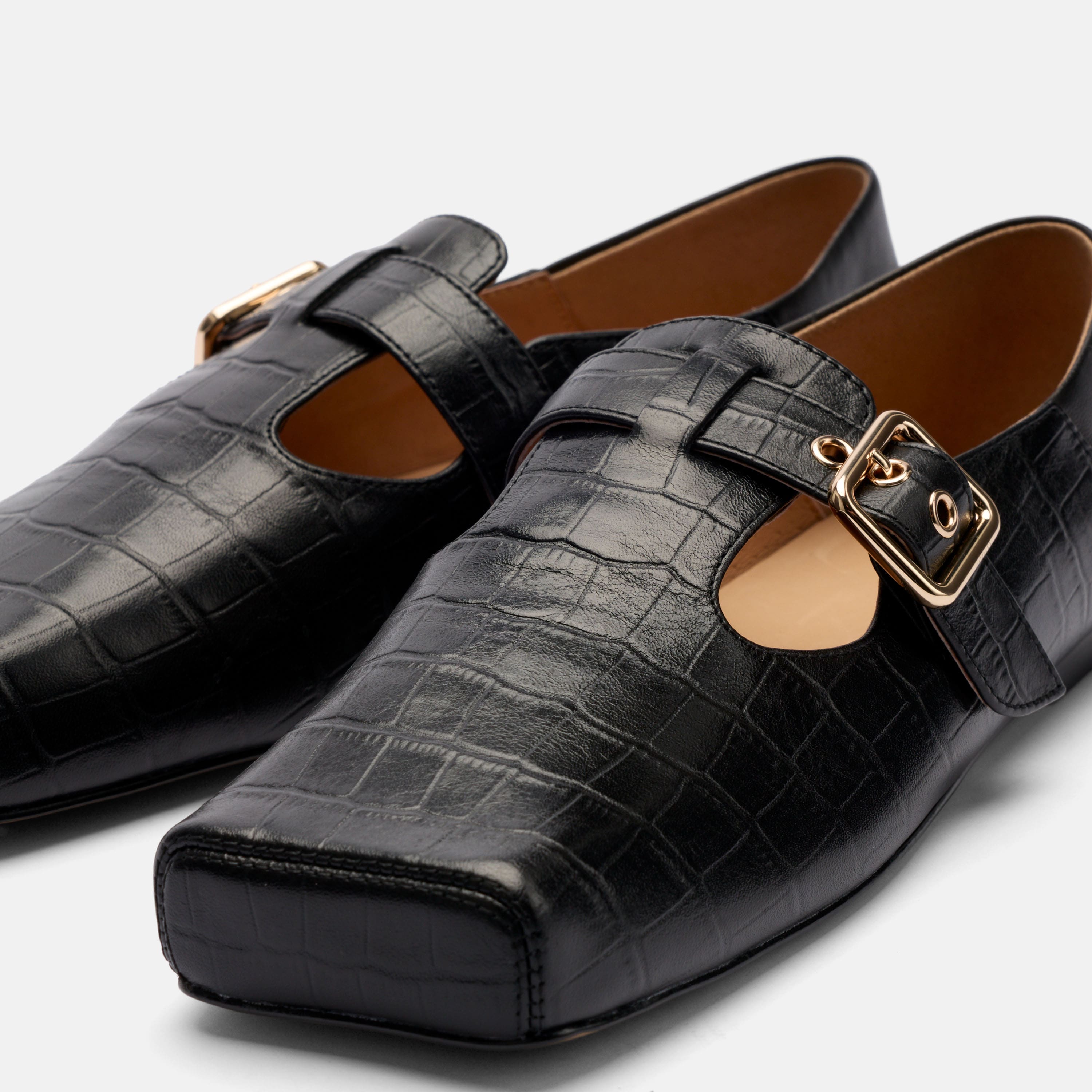 Sutton Croc Embossed Leather Mary Jane Flat, Alternate, color, Black Croc