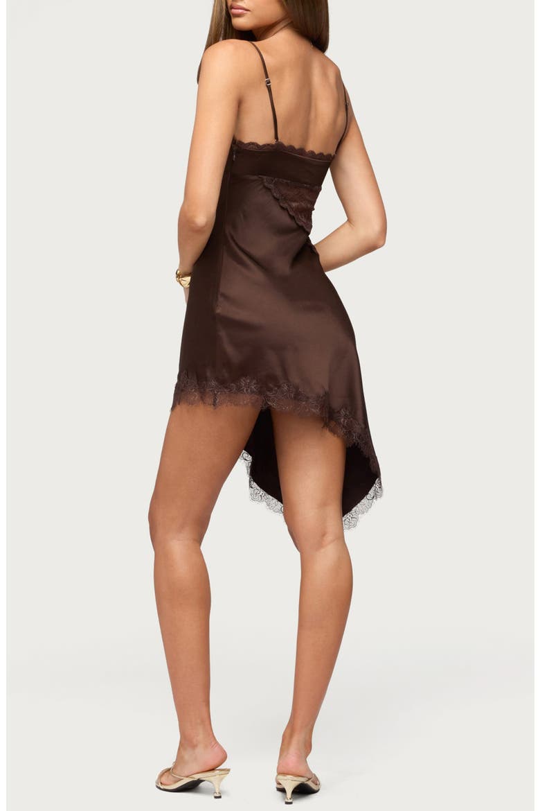 Kit Asymmetric Lace Inset Slipdress, Alternate, color, BROWN