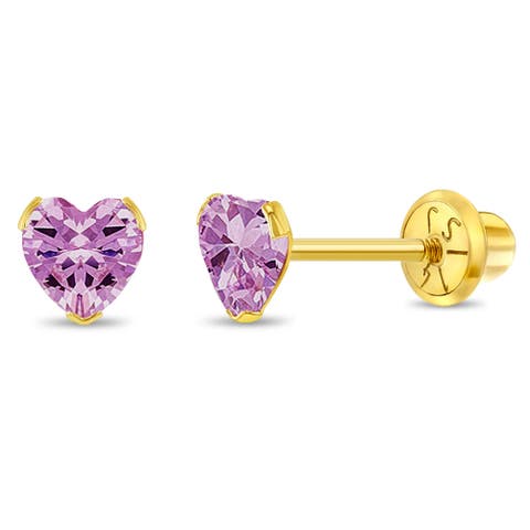 14k Birthstone Cubic Zirconia Heart Earrings