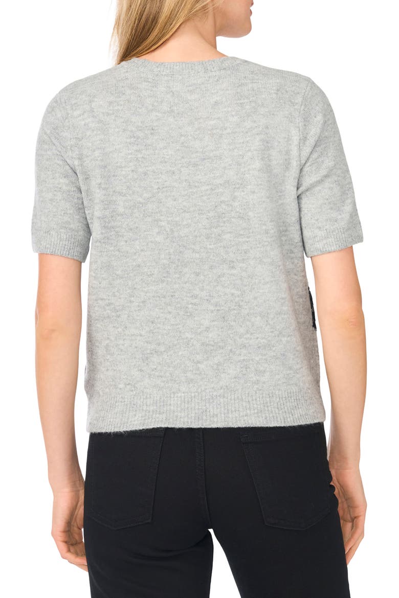 Lace Stripe Short Sleeve Sweater, Alternate, color, LIGHT HEATHER GREY