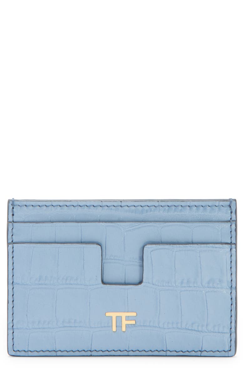 TOM FORD Croc Embossed Patent Leather Card Holder, Main, color, 