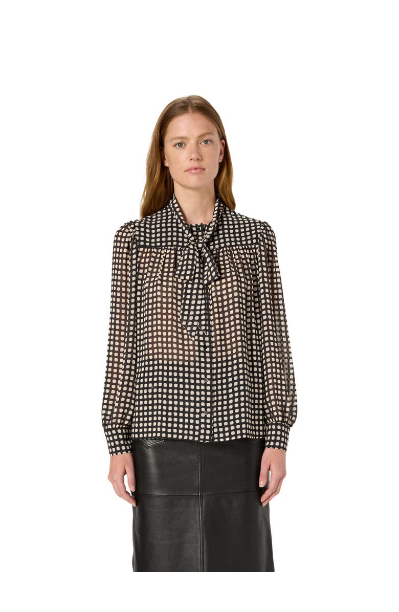 GERARD DAREL Alisha Sheer Tie Neck Printed Blouse, Main, color, Black