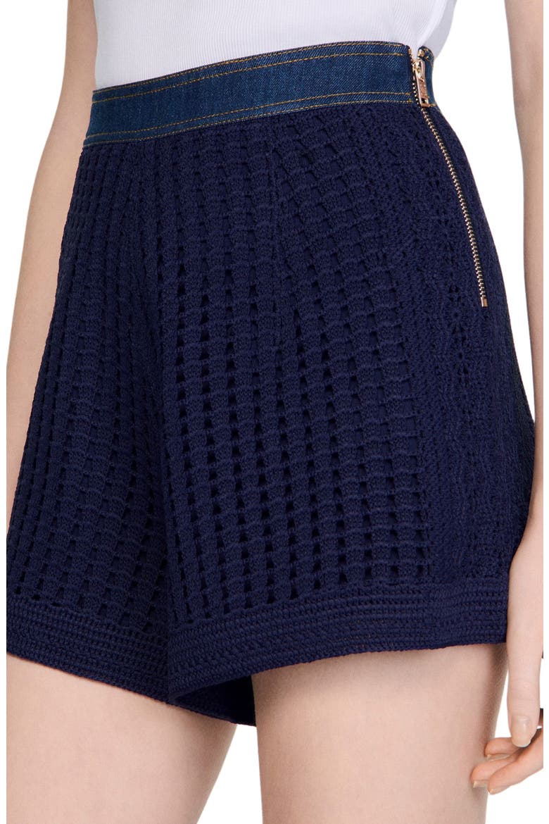 High-waisted crochet shorts, Alternate, color, Navy blue