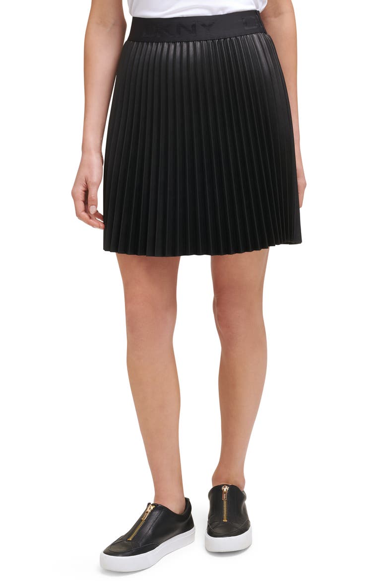 Pleated Faux Leather Skirt, Main, color, BLACK