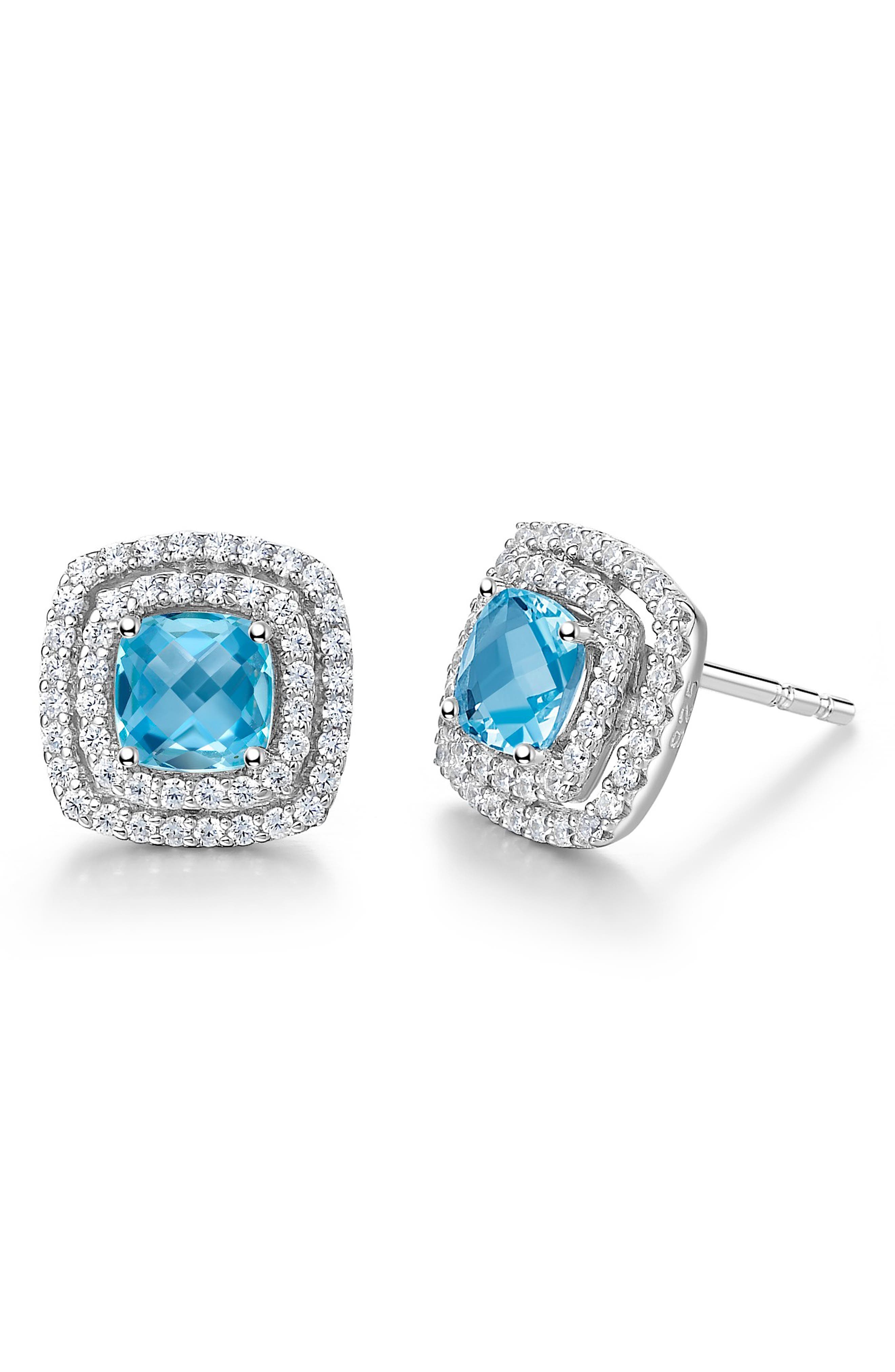 Lafonn Semiprecious Stone & Simulated Diamond Double Halo Cushion Stud Earrings