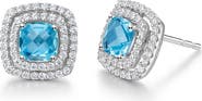 Lafonn Semiprecious Stone & Simulated Diamond Double Halo Cushion Stud Earrings