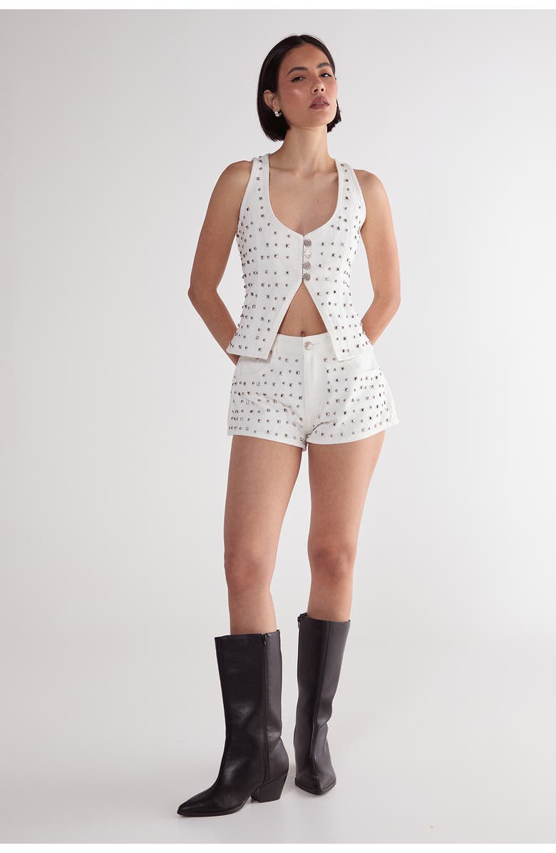 NASTY GAL Studded Denim Corset Top, Alternate, color, White