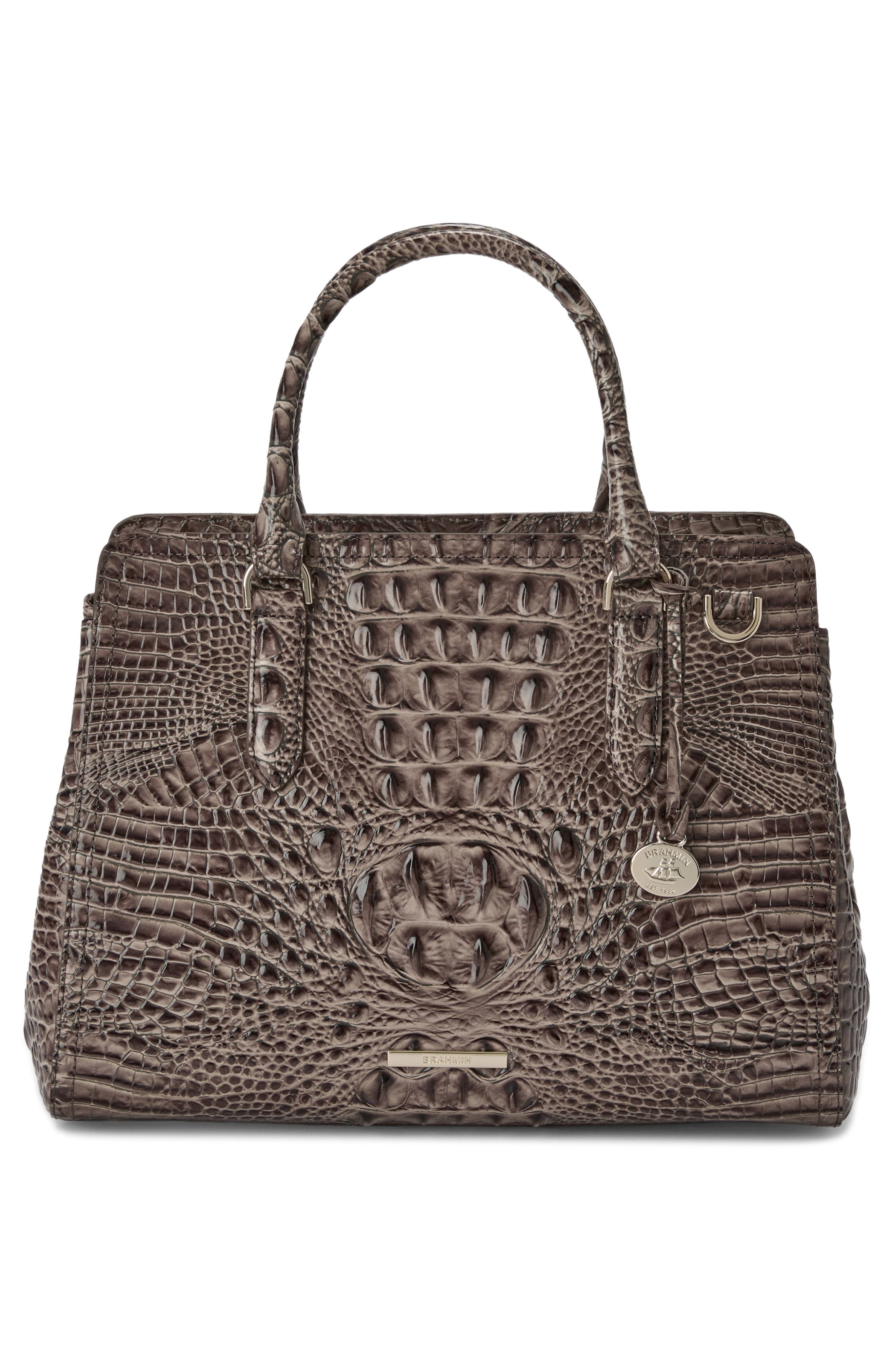 Brahmin Small Finley Croc Embossed Leather Satchel, Alternate, color, Smokey Taupe Melbourne