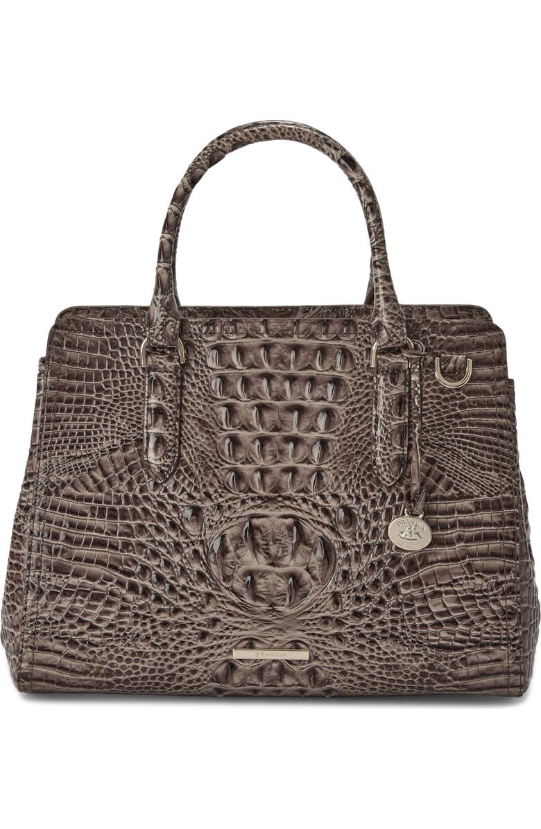 Brahmin Small Finley Croc Embossed Leather Satchel, Alternate, color, Smokey Taupe Melbourne