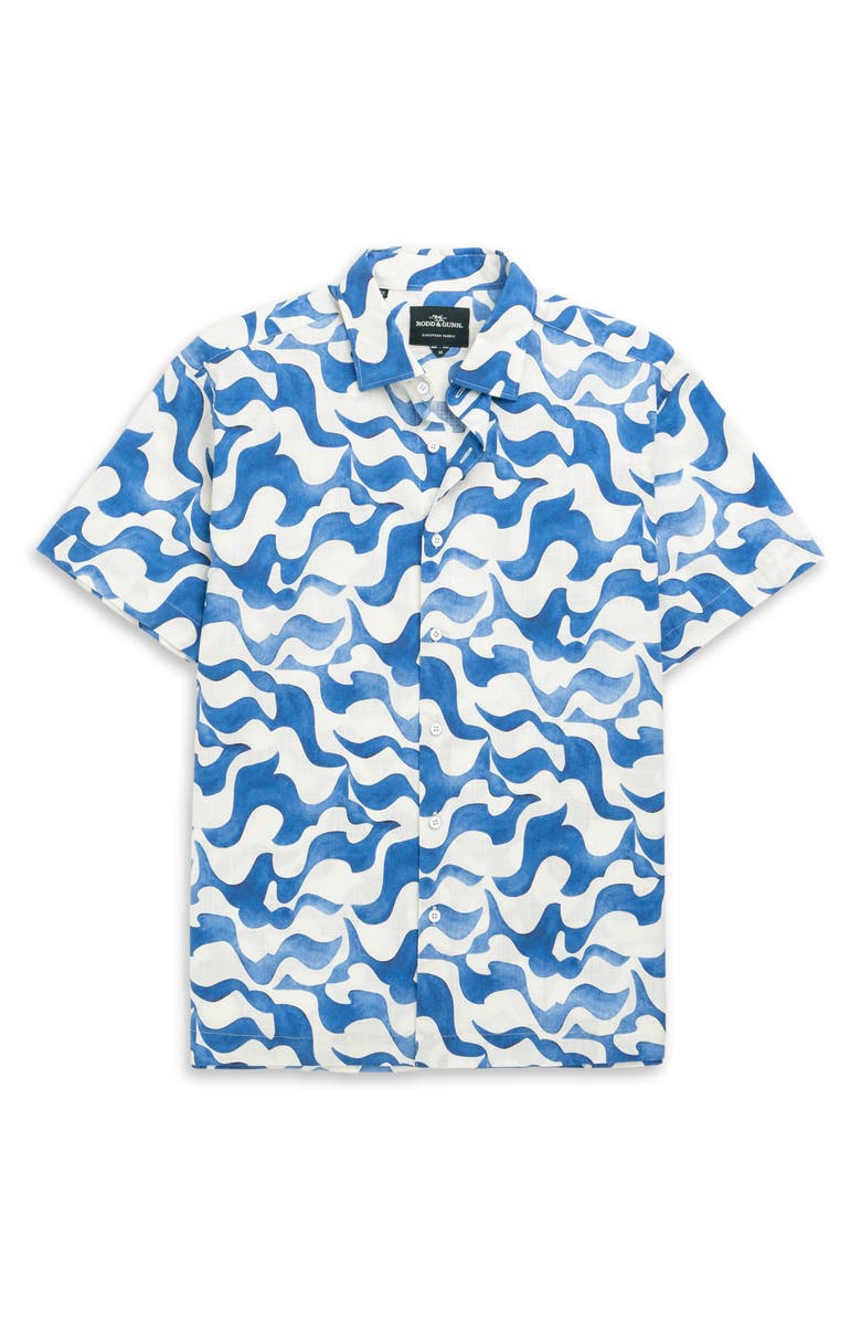 Rodd & Gunn Fireshaw Wave Print Short Sleeve Cotton Button-Up Shirt, Alternate, color, 