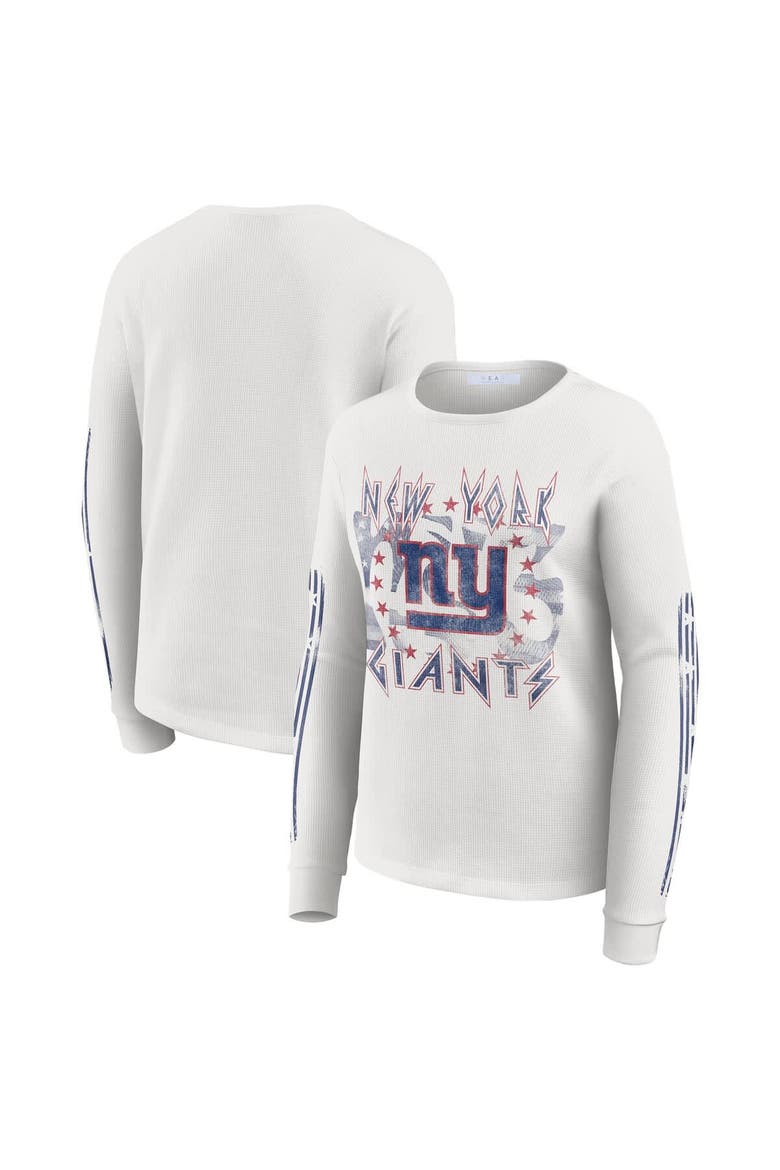 Women's WEAR by Erin Andrews  White New York Giants Graphic Waffle Long-Sleeve T-Shirt, Main, color, White