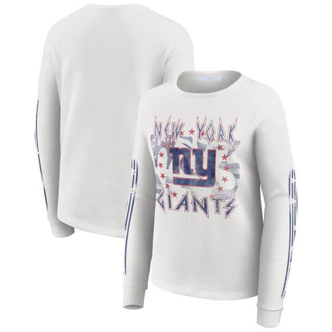 Women's WEAR by Erin Andrews  White New York Giants Graphic Waffle Long-Sleeve T-Shirt