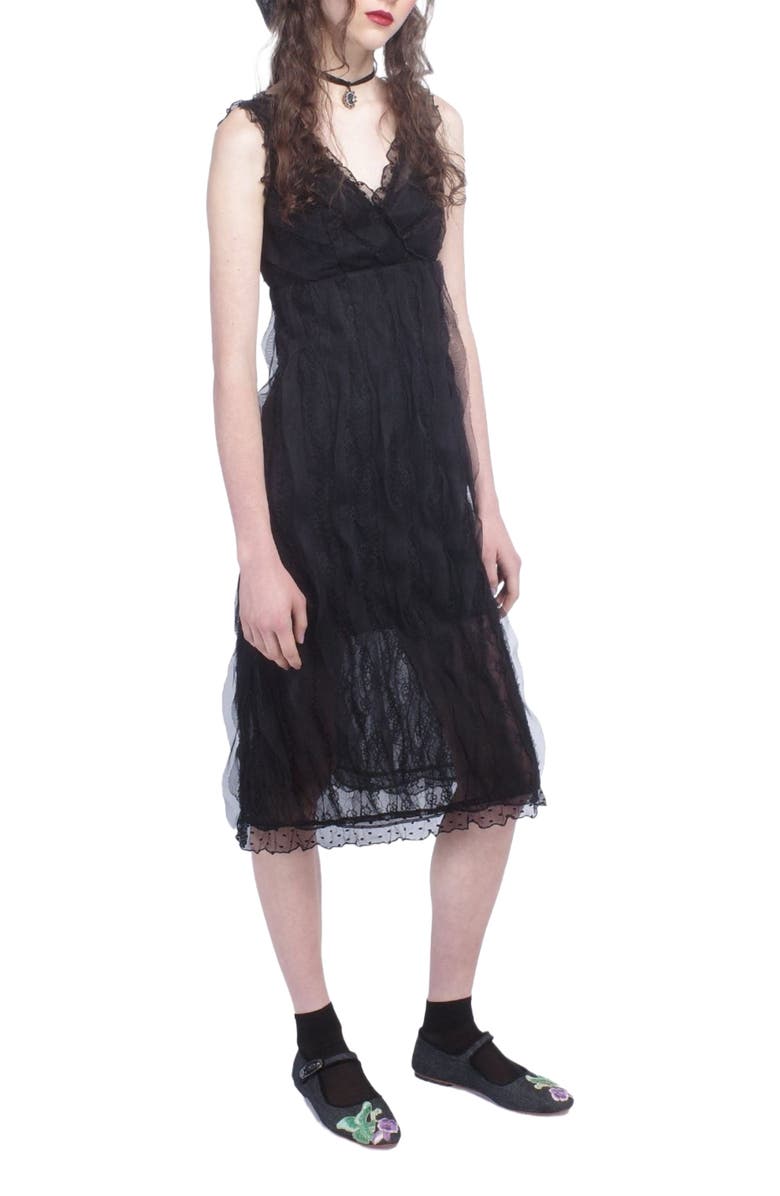 Anna Sui Black Lace Combo Sleeveless Lace Dress, Alternate, color, 