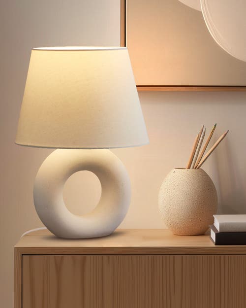 Brightech Chloe 15.5" Led Table Lamp With Off-white Ceramic Base And Cotton Shade In Beige/cream
