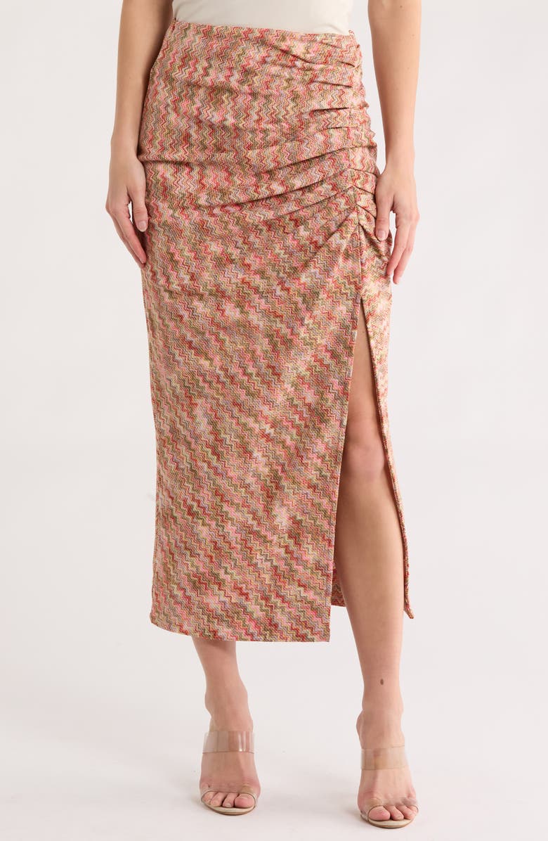 Ramy Brook Mable Ruched Slit Maxi Skirt, Main, color, Pink Punch Chevron