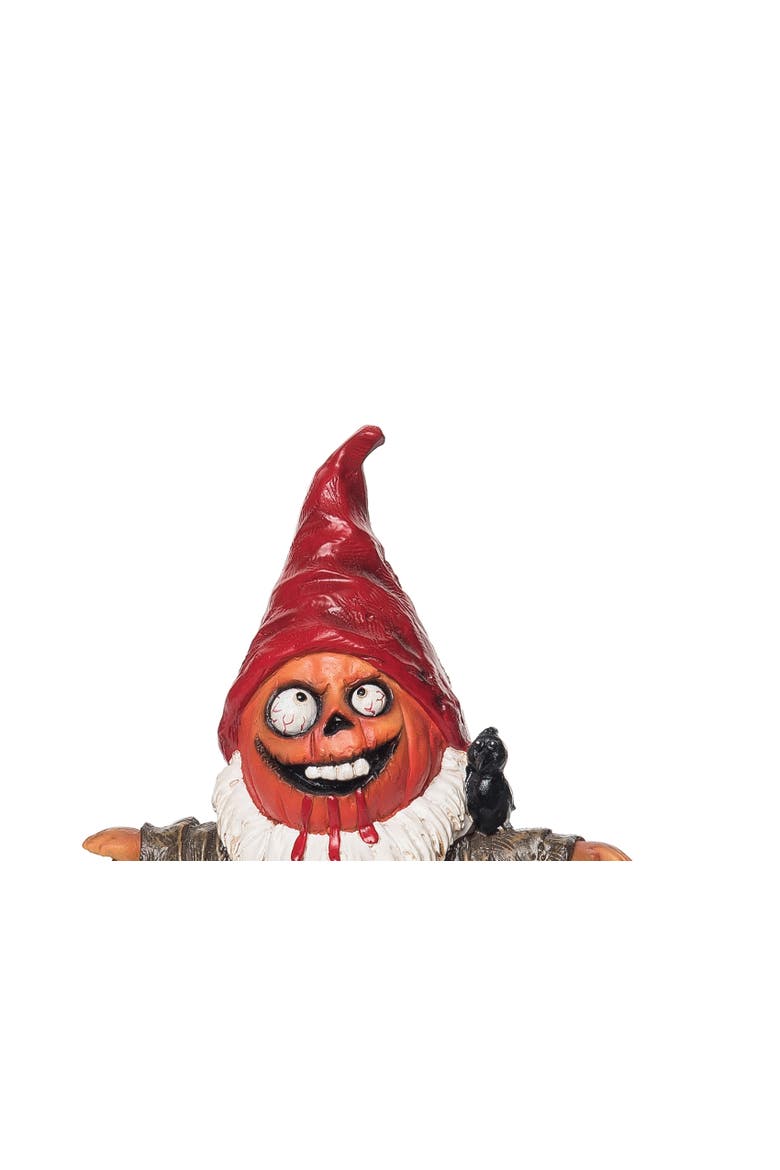 Halloween Gnome Jack O "Lantern Scarecrow w/ Raven Small Figurine, Alternate, color, Brown