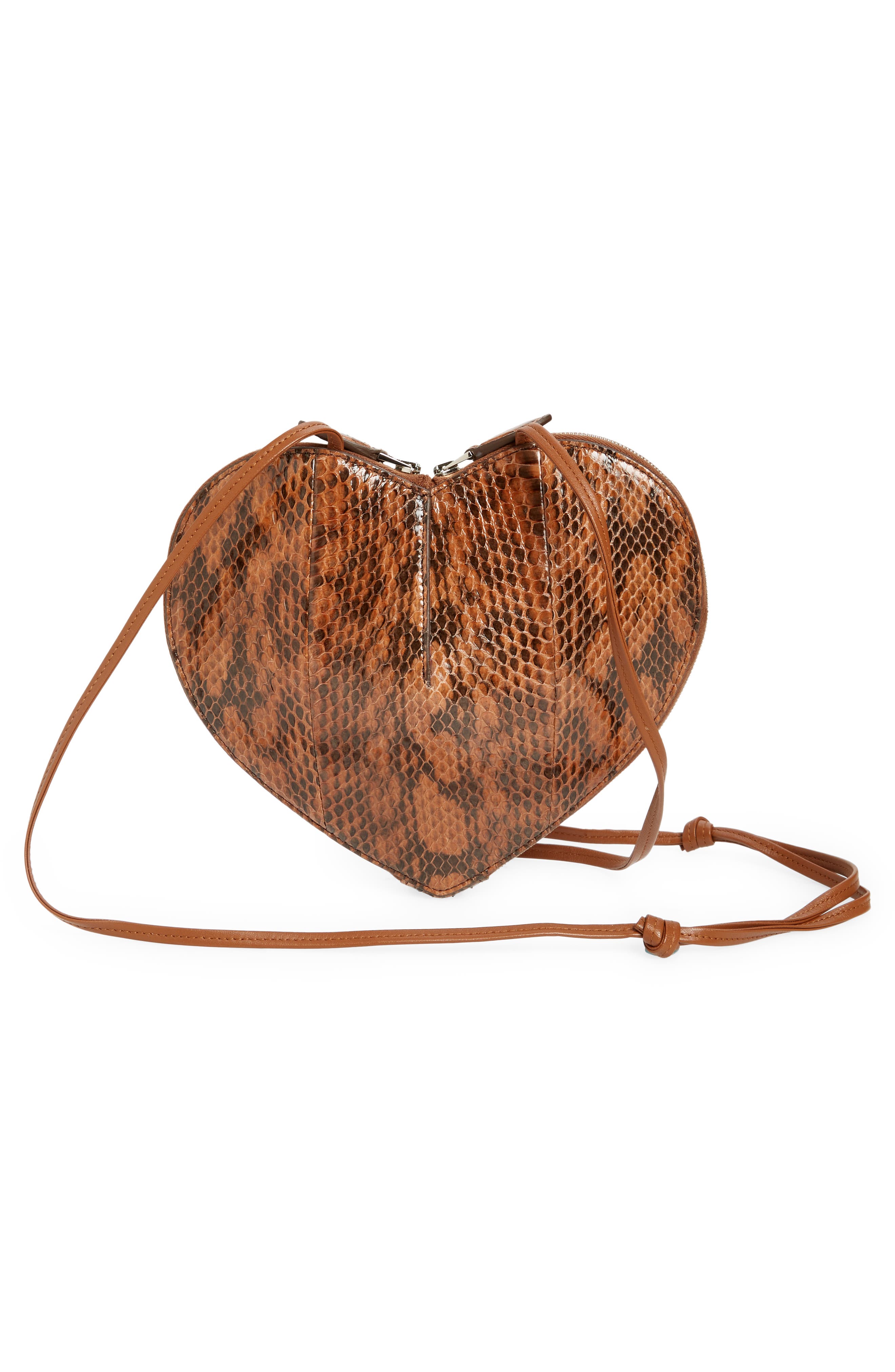 Alaïa Le Coeur Heart Snakeskin Embossed Leather Crossbody Bag, Alternate, color, 