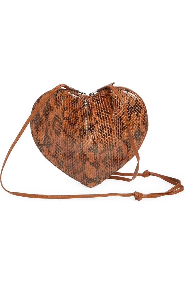 Alaïa Le Coeur Heart Snakeskin Embossed Leather Crossbody Bag, Alternate, color,