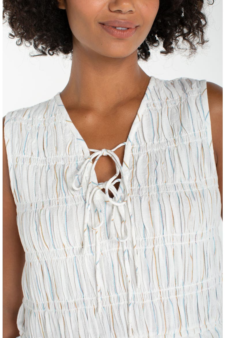 Stripe Smocked Tie Sleeveless Cotton Tank, Alternate, color, CREAM/BLUE MULTI STRIPE