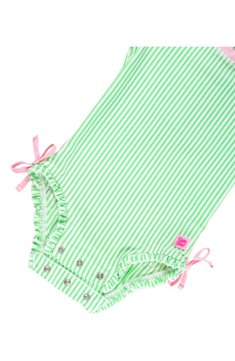 RuffleButts Kids' Seersucker Long Sleeve One-Piece Rashguard Swimsuit, Alternate, color, Green