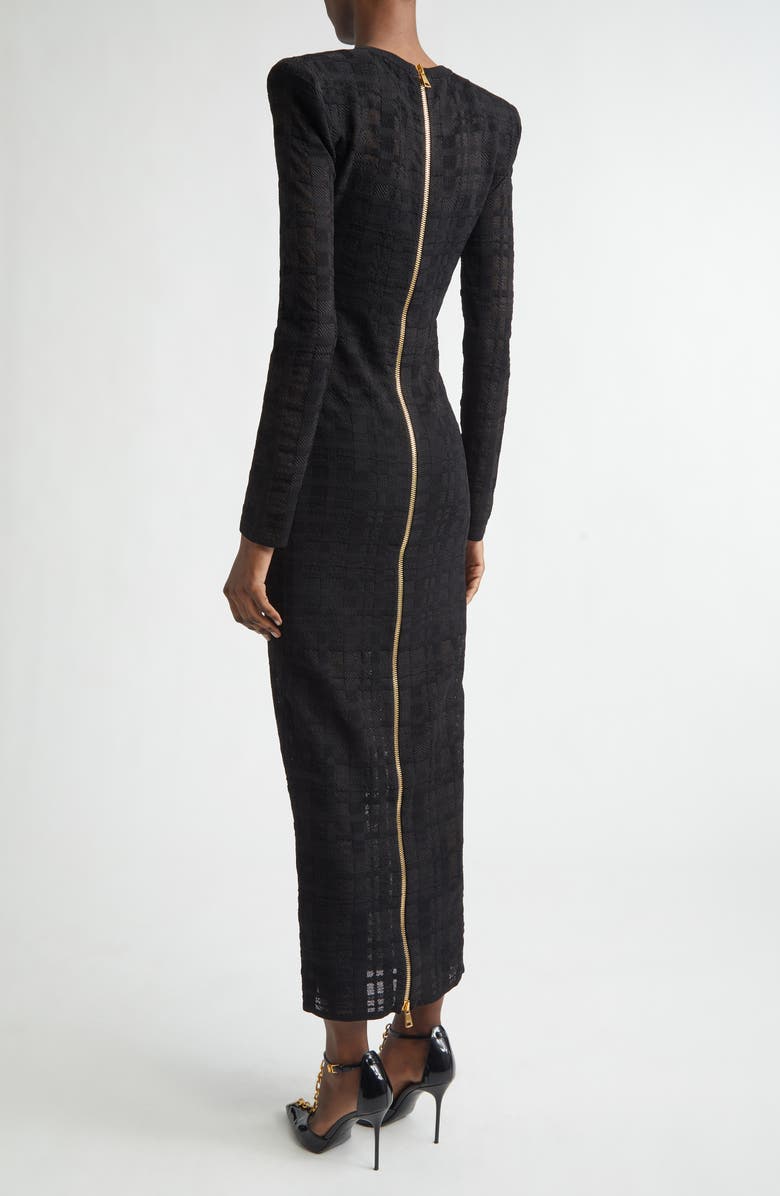 Balmain Tartan Tattoo Long Sleeve Sweater Dress, Alternate, color, 0Pa Black