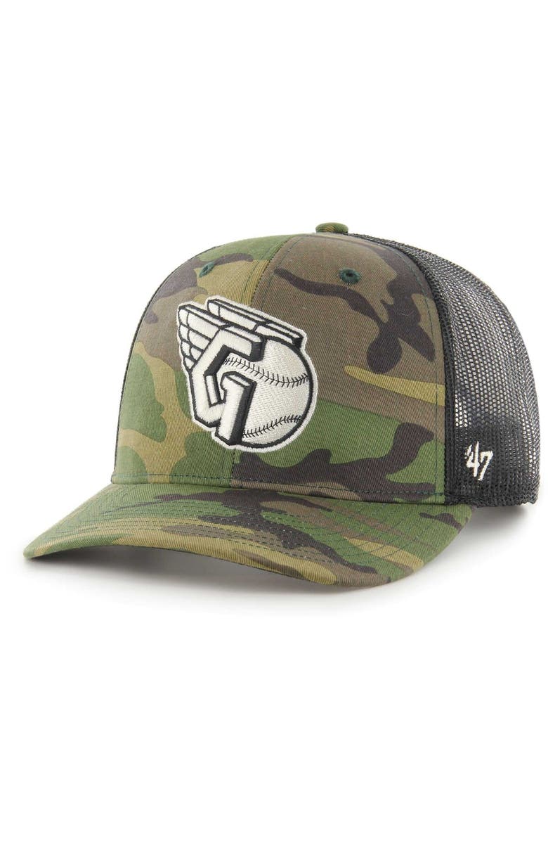 '47 Men's '47 Camo Cleveland Guardians Trucker Snapback Hat, Main, color,