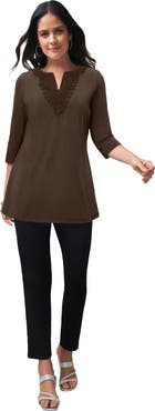 Jessica London Stretch Cotton Crochet Notch Neck Tunic