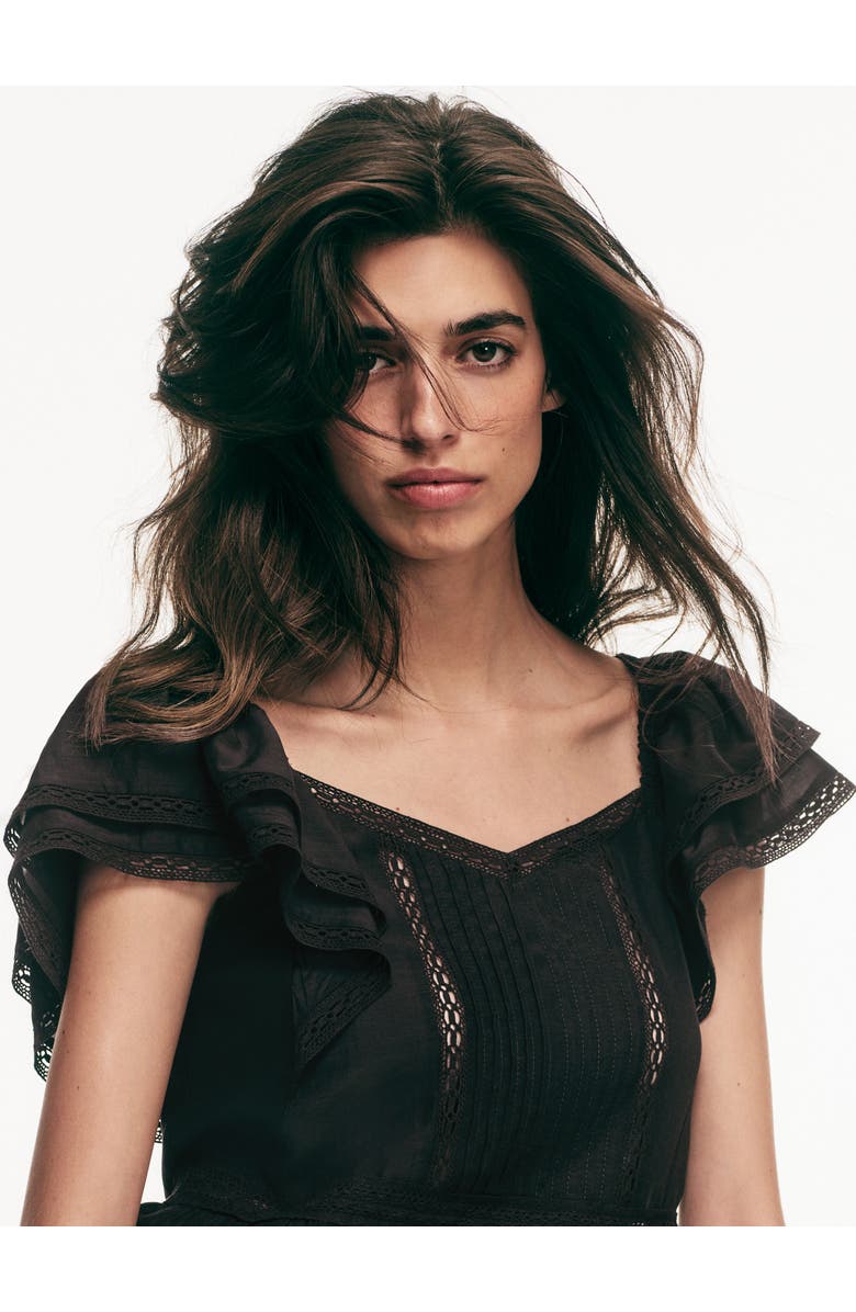 H&M Lace-trimmed Blouse, Alternate, color, Black