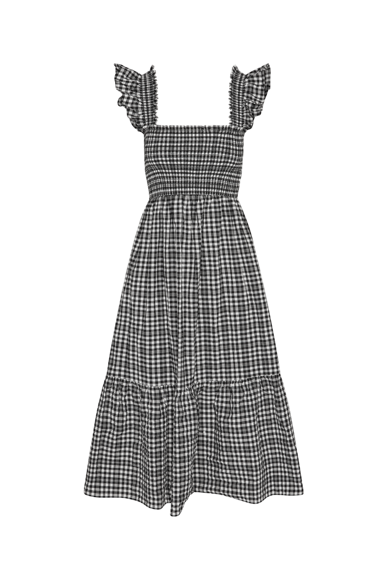 The Flounce Smocked Midi Dress, Alternate, color, Black Checkerd
