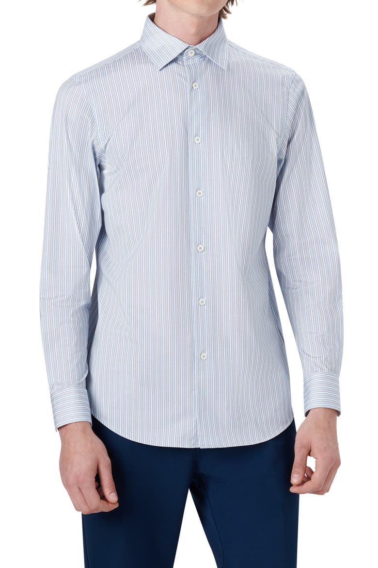 OoohCotton® Stripe Button-Up Shirt, Main, color, PLATINUM