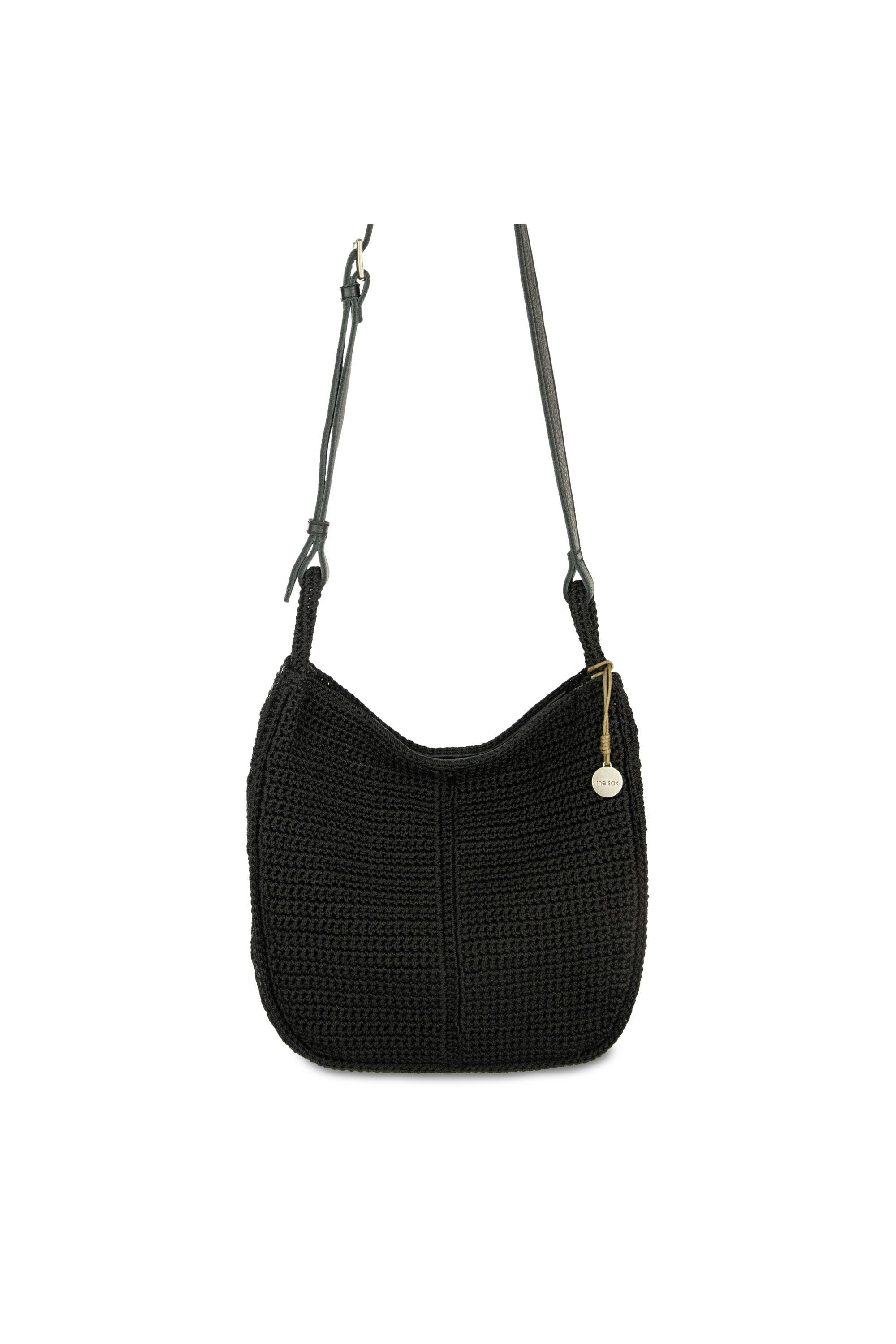 The Sak Los Feliz Crossbody Leather Bag, Alternate, color, Black Crochet