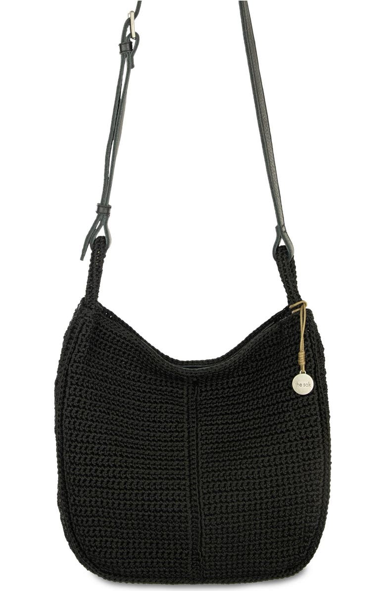 The Sak Los Feliz Crossbody Leather Bag, Alternate, color, Black Crochet