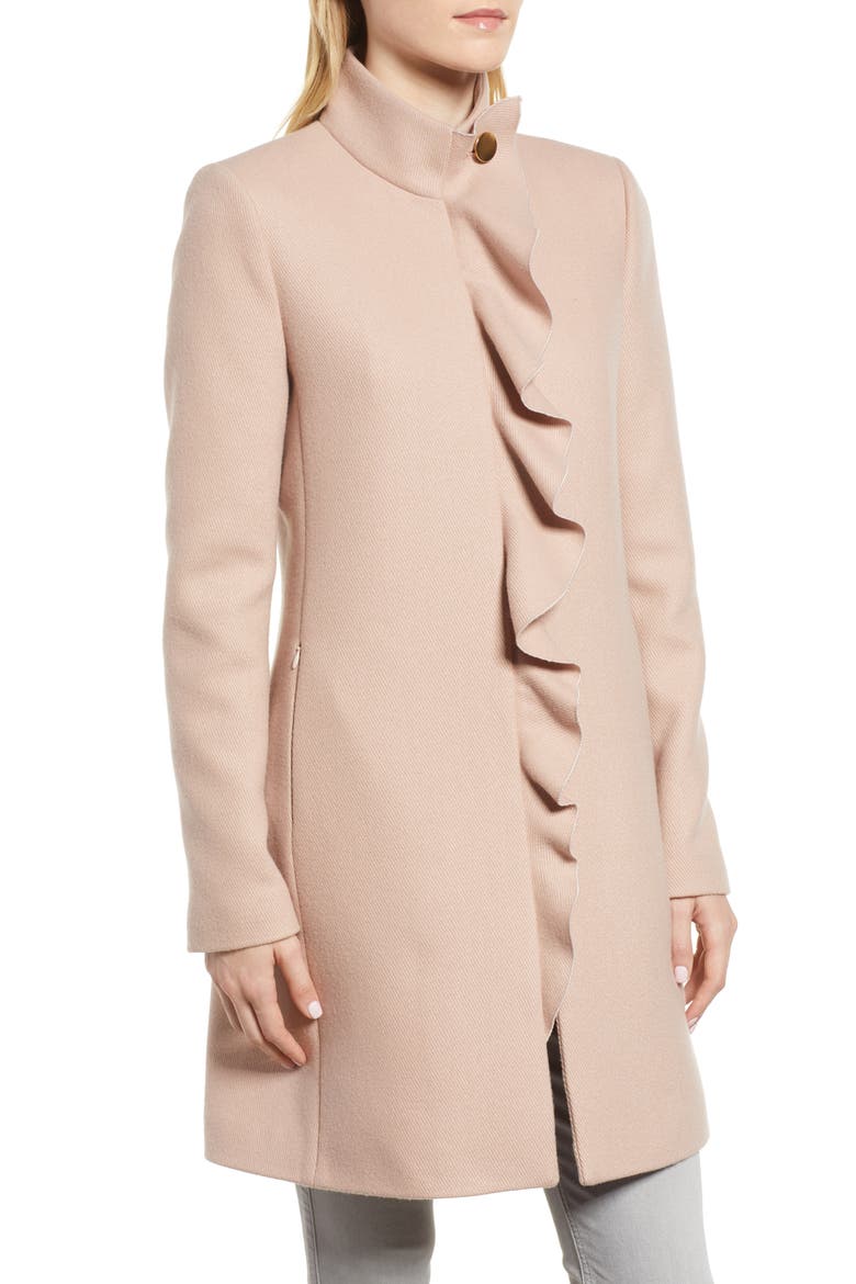 Ruffle Twill Coat, Alternate, color, BLUSH