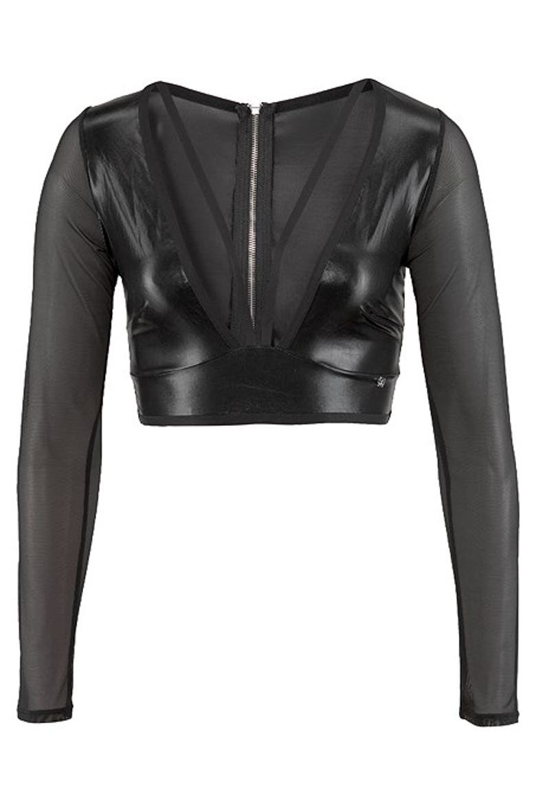 Women's Faux Leather Mesh Top, Alternate, color, Black