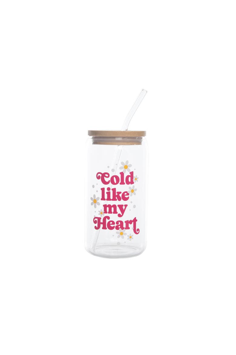 Like My Heart Glass Cup w/ Lid and Straw Glass Clear 16 oz, Main, color, Clear