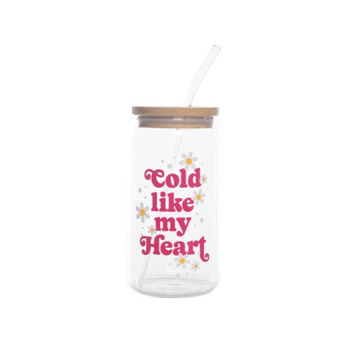 Totalee Gift Like My Heart Glass Cup W/ Lid And Straw Glass Clear 16 oz In Transparent