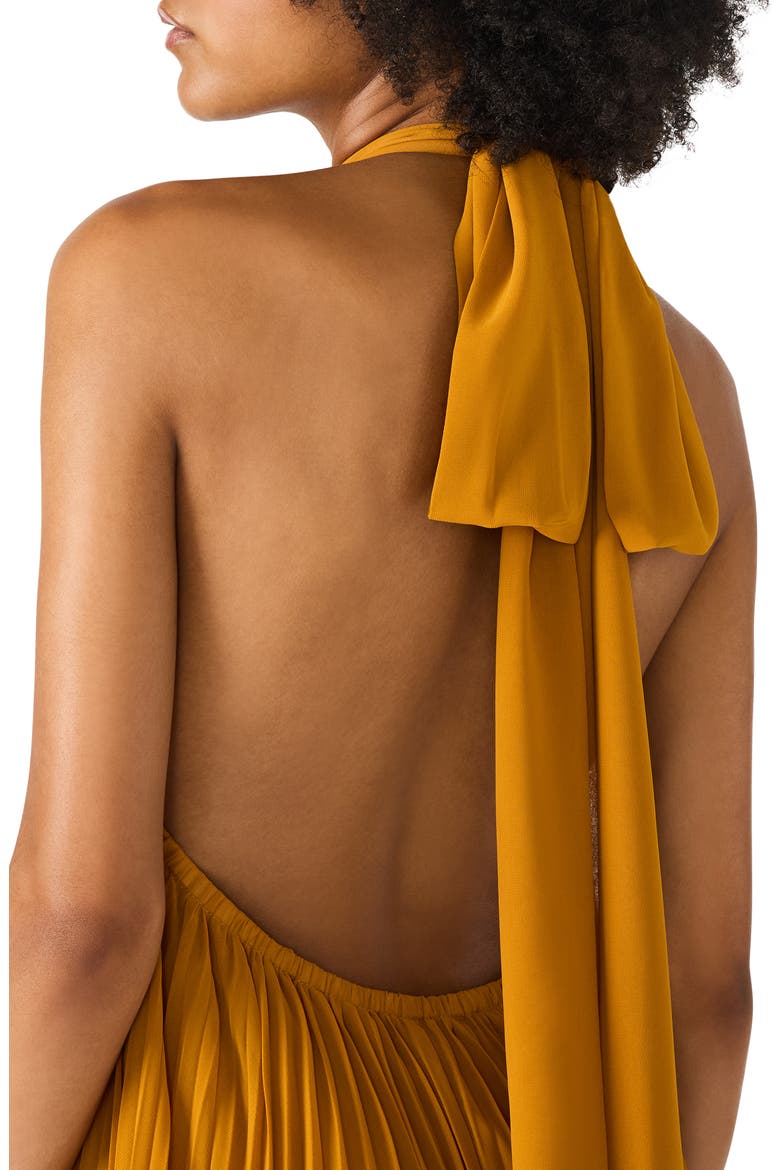 Maraya Pleated Halter Dress, Alternate, color, TUSCAN GOLD