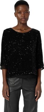 GERARD DAREL Alienor Sequin 3/4 Sleeve Voile Trim Top
