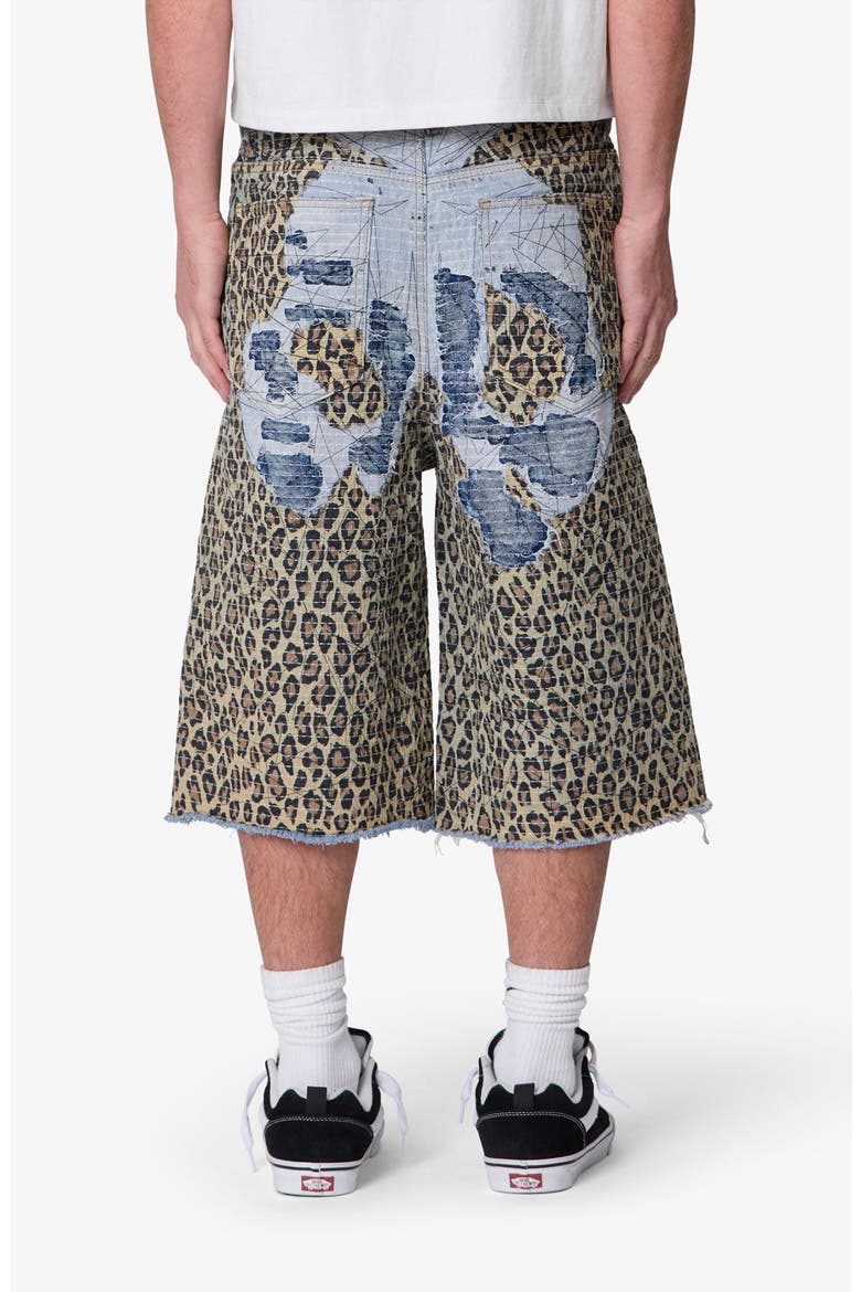 Ultra Baggy Cheetah Boro Denim Shorts, Alternate, color, KHAKI MULTI
