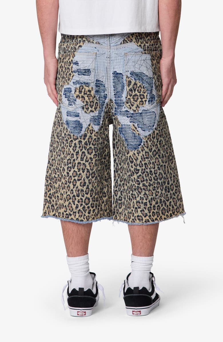 mnml Ultra Baggy Cheetah Boro Denim Shorts, Alternate, color, Khaki Multi