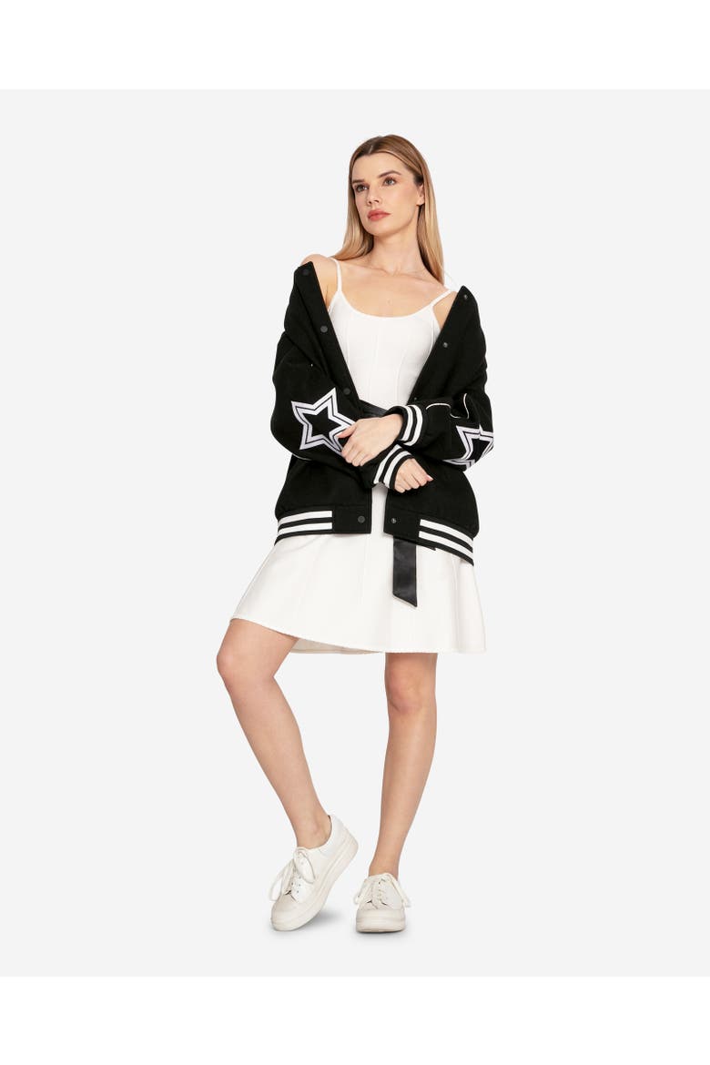 Hold Me Close Letterman Bomber, Alternate, color, Black
