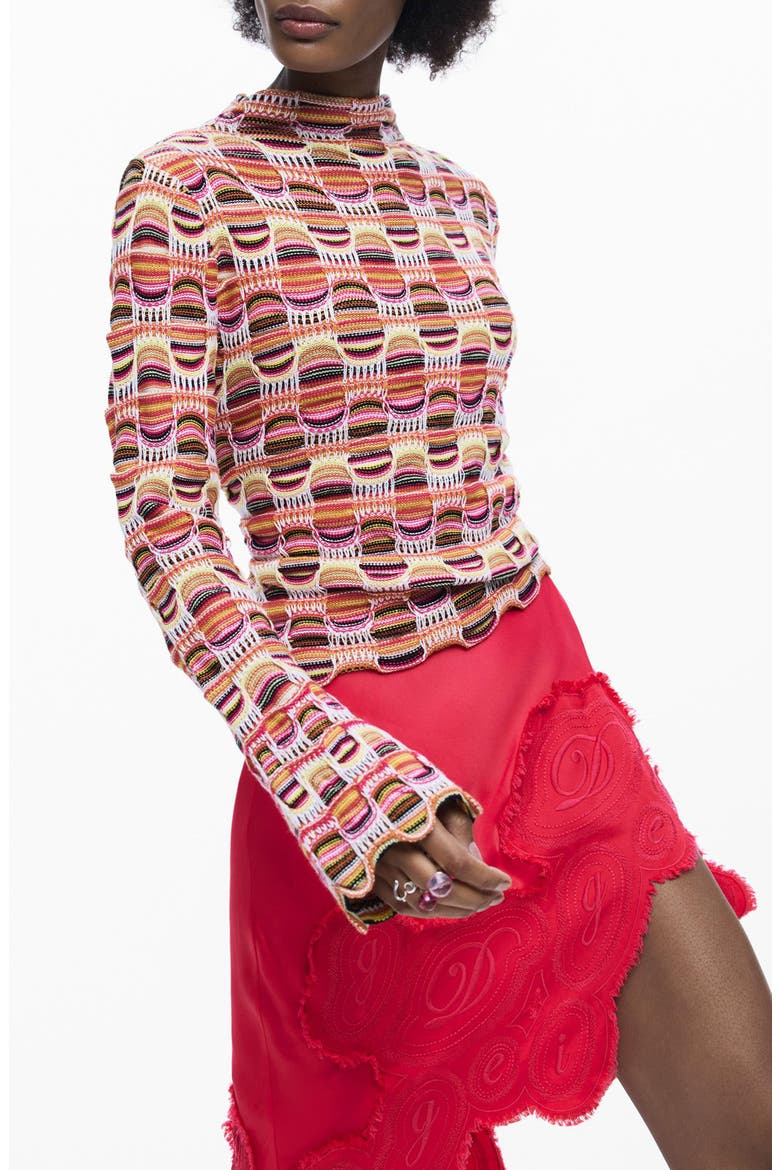 Stripe Mock Neck Sweater, Alternate, color, RED