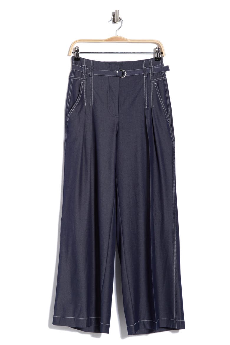 Topstitched Wide Leg Pants, Main, color, WASHED DENIM/ CREAM