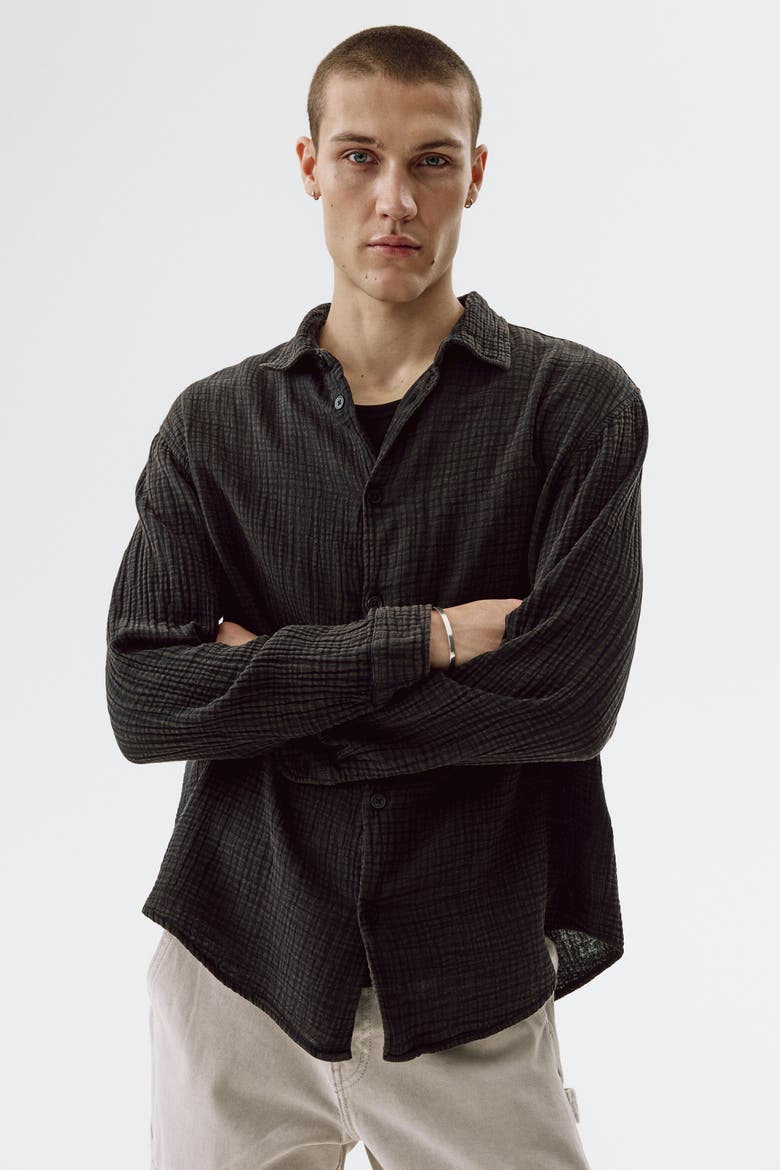 Regular Fit Cotton Muslin Shirt, Alternate, color, Black
