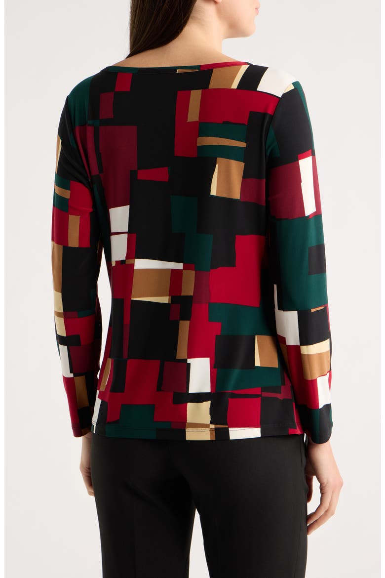 Geometric Print Ruched Long Sleeve Top, Alternate, color, BLACK MULTI