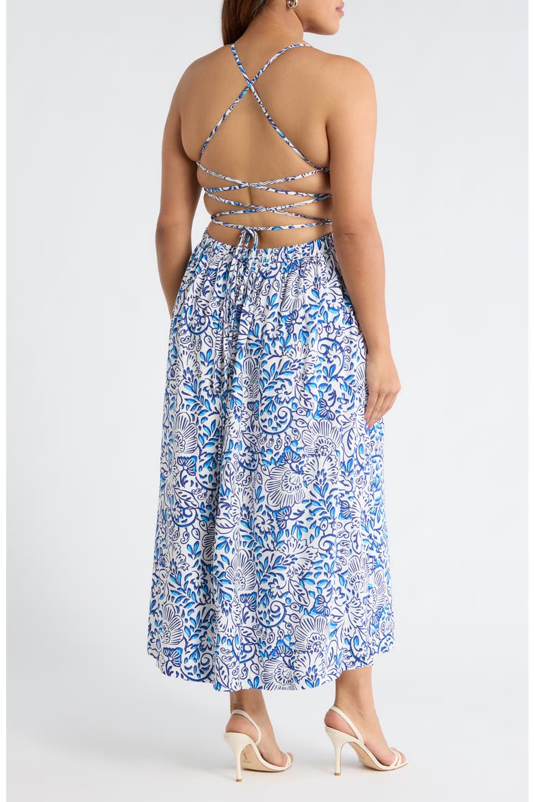 Mize Floral Mavis Crisscross Midi Dress, Alternate, color, WHITE BLUES