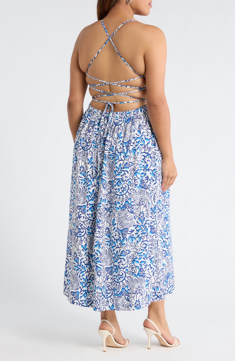 SUGARLIPS Mize Floral Mavis Crisscross Midi Dress, Alternate, color, White Blues