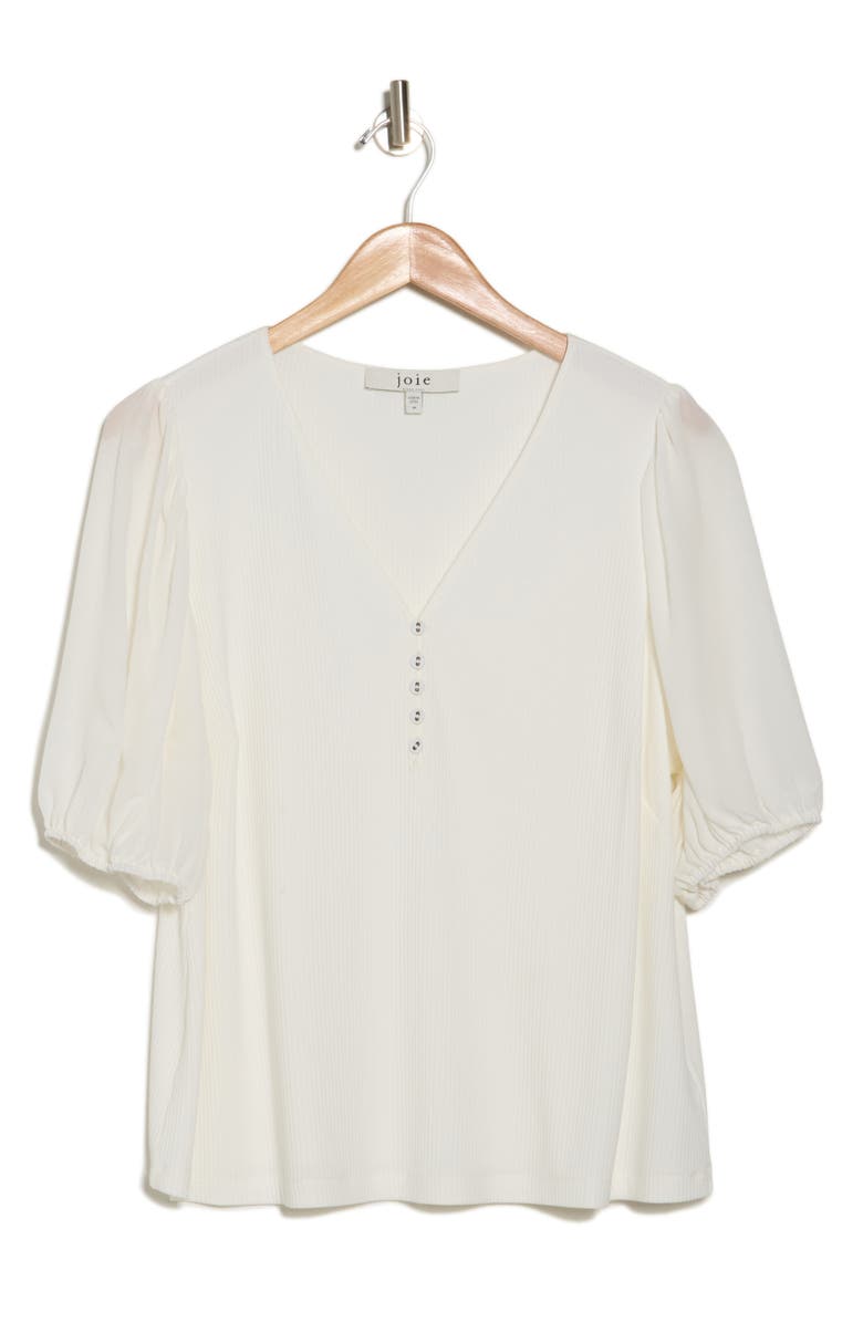 Joie Esme Puff Sleeve Mixed Media Top, Alternate, color, Porcelain